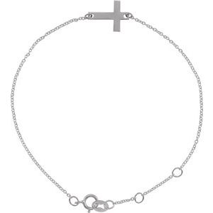 14K White Engravable Cross 6 1/2-7 1/2" Bracelet
