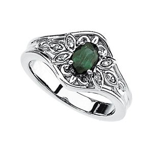 Genuine Emerald and Diamond Ring 6 x 4mm .03 CTW Ref 621820