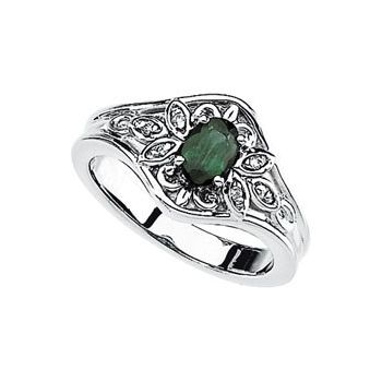 Genuine Emerald and Diamond Ring 6 x 4mm .03 CTW Ref 621820