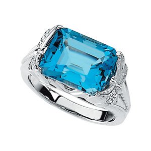 14K White Swiss Blue Topaz Ring Ref 1967295