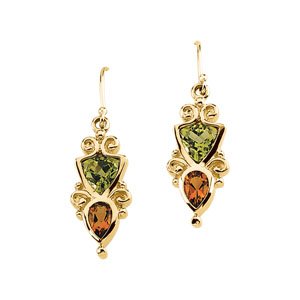 Genuine Peridot And Citrine Earrings Ref 552499