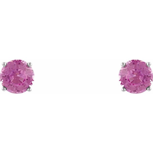 14K White 5 mm Natural Pink Sapphire Earrings with Friction Post