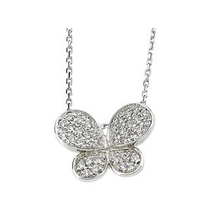 Sterling Silver Imitation White Cubic Zirconia Butterfly 18" Necklace