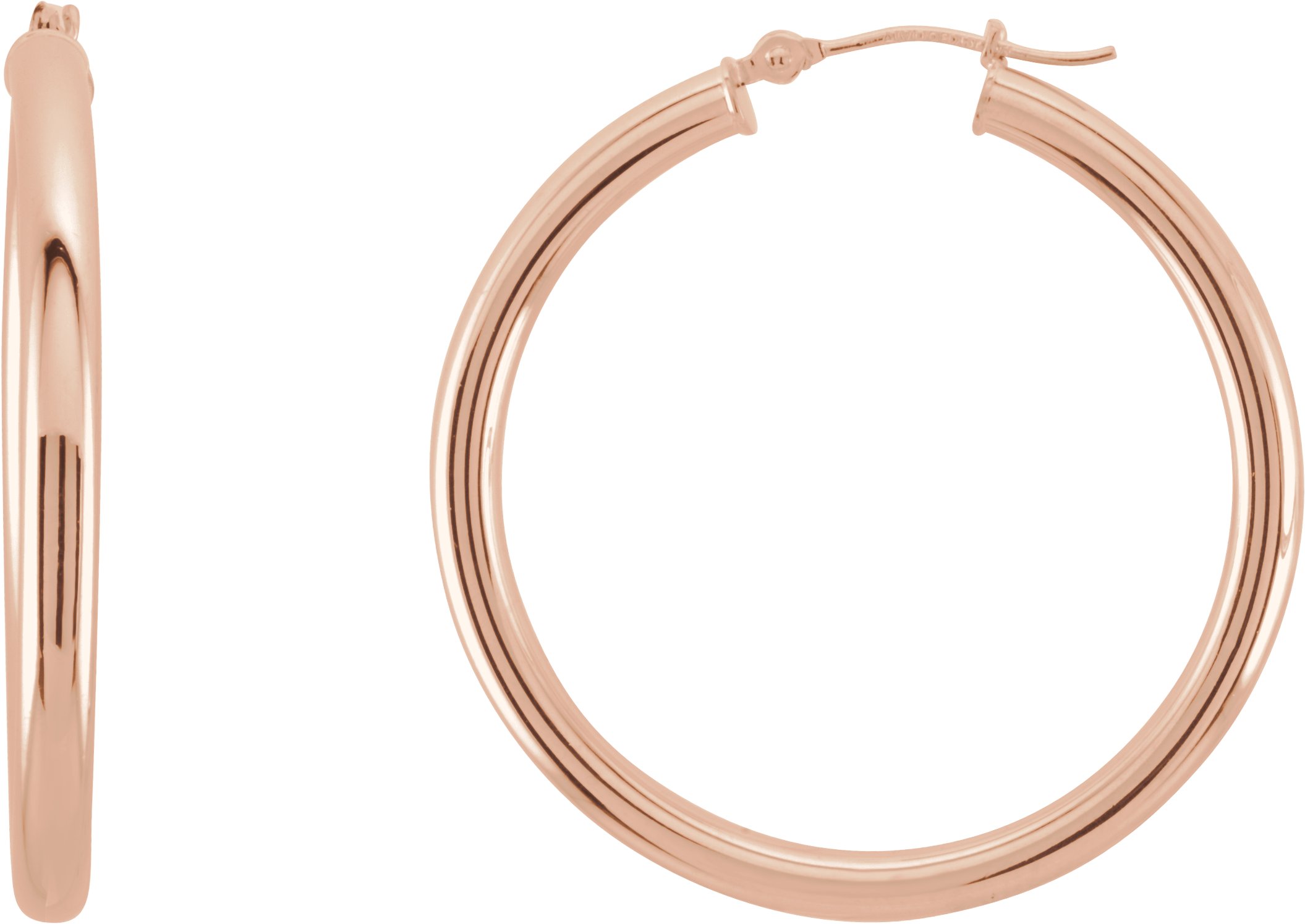 14K Rose Tube 35 mm Hoop Earrings