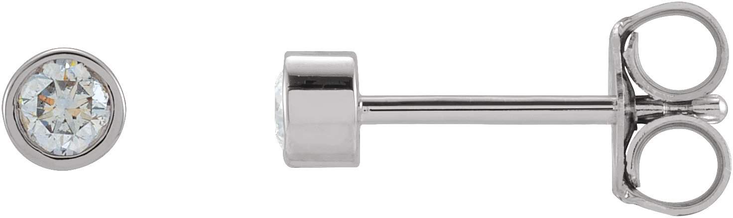 14K White .06 CT Natural Diamond Micro Bezel Single Stud Earring