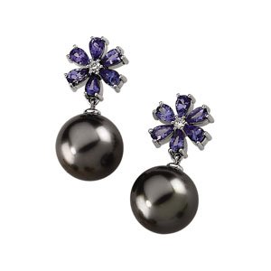 Tahitian Pearl and Genuine Tanzanite Earrings .1 CTW Ref 985466