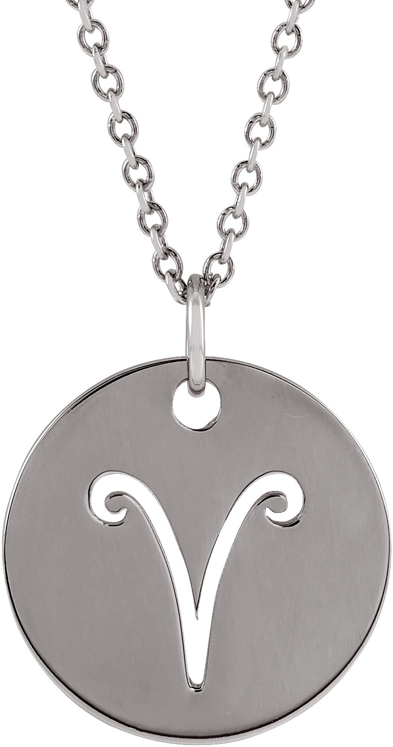 Sterling Silver Aries Zodiac Disc 16-18" Necklace