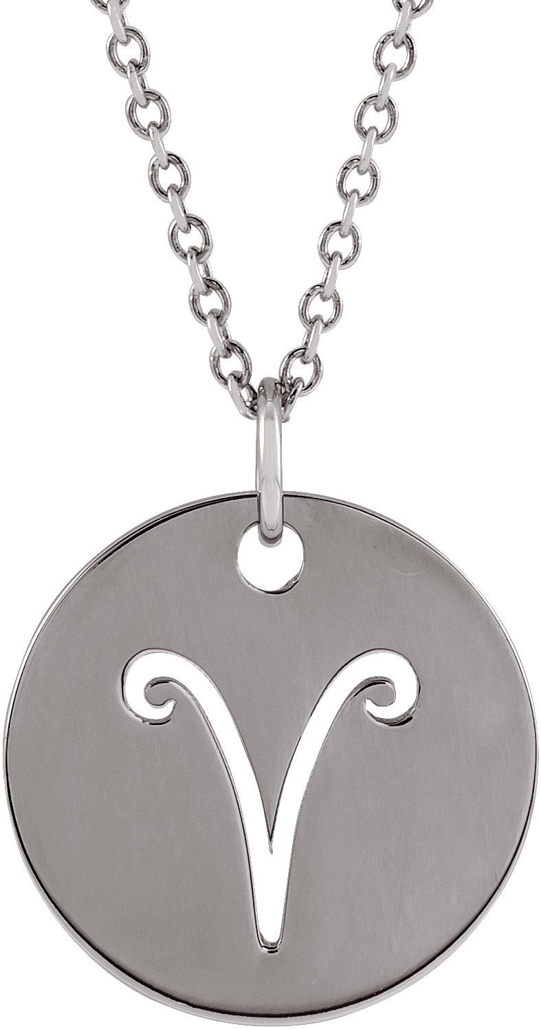 14K White Aries Zodiac Disc 16-18 Necklace