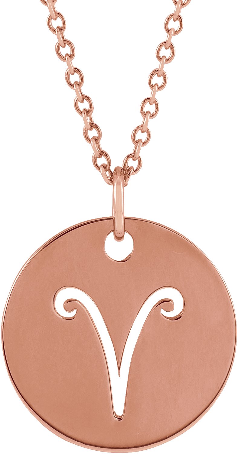 14K Rose Aries Zodiac Disc 16-18" Necklace