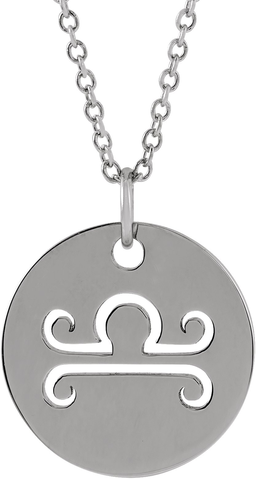 14K White Libra Zodiac Disc 16-18" Necklace