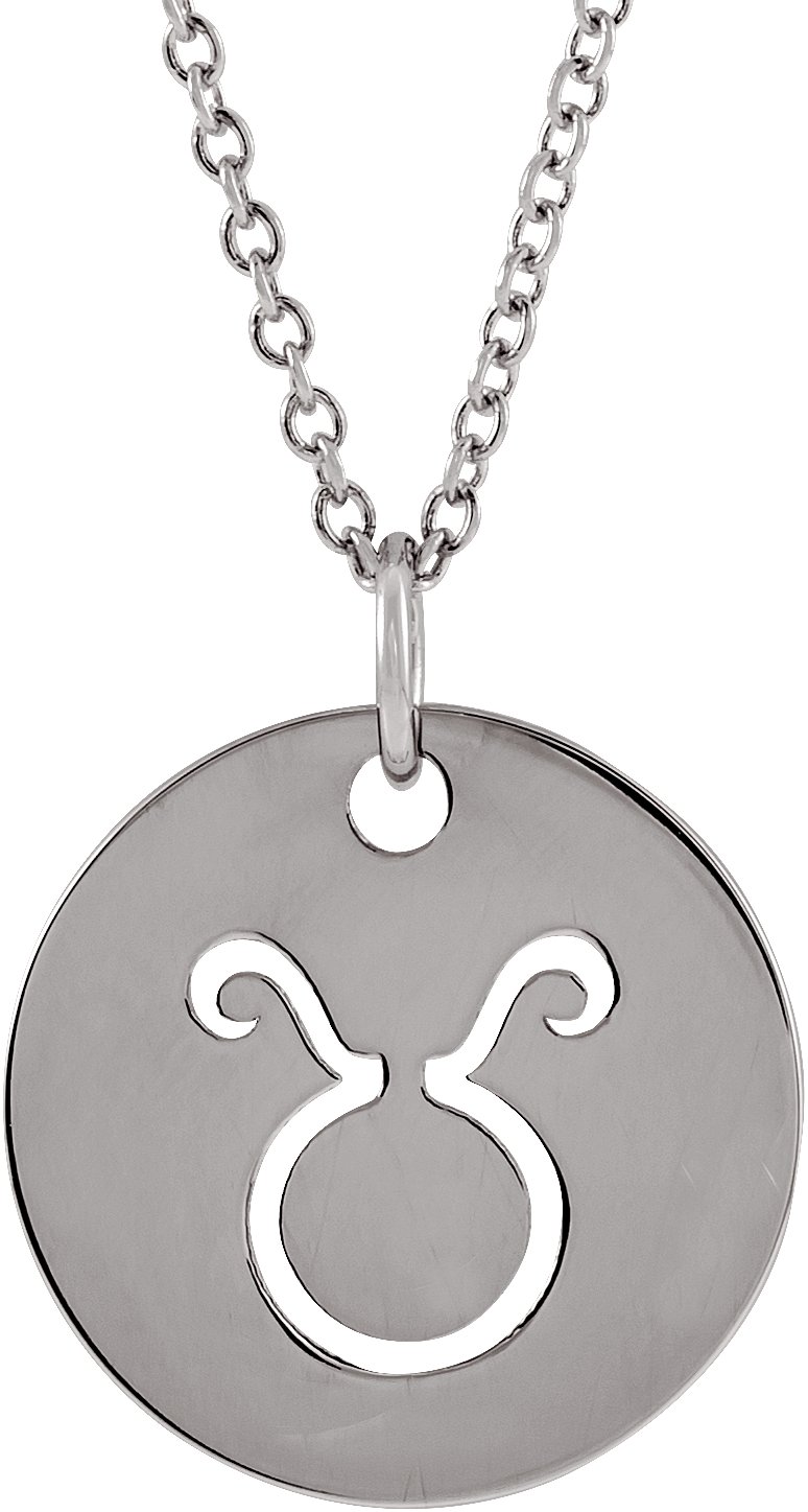 14K White Taurus Zodiac Disc 16 to 18 inch Necklace Ref 17481500