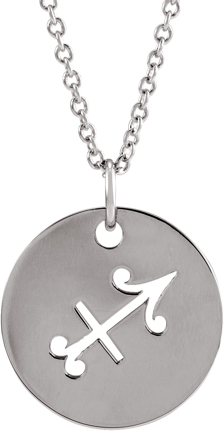 Sterling Silver Sagittarius Zodiac Disc 16 to 18 inch Necklace Ref 17481537