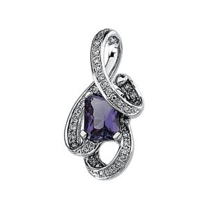 14K White Natural Amethyst & 1/6 CTW Diamond Freeform Pendant