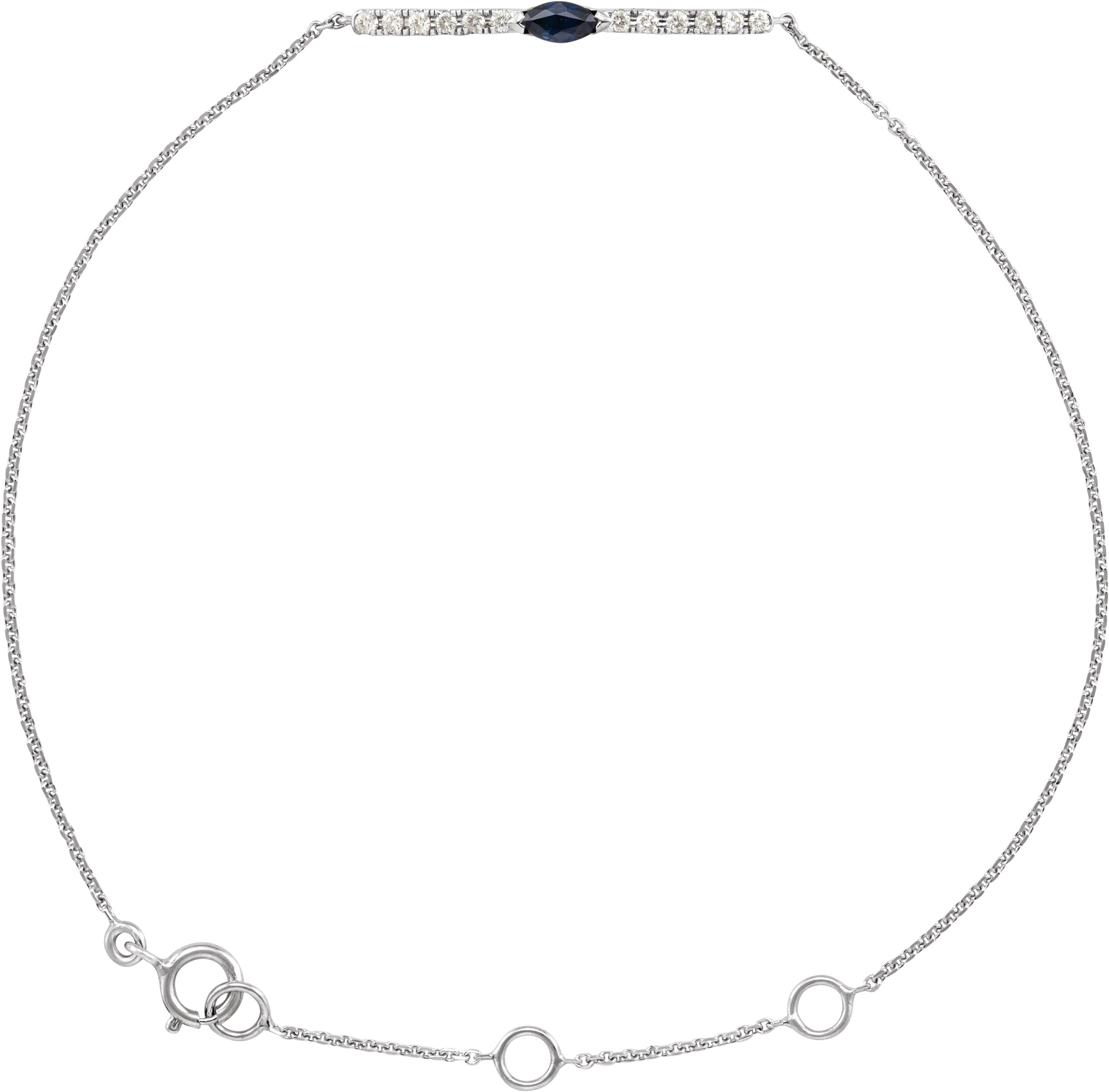 14K White Natural Blue Sapphire & .06 CTW Natural Diamond Bar 6 1/2-7 1/2" Bracelet