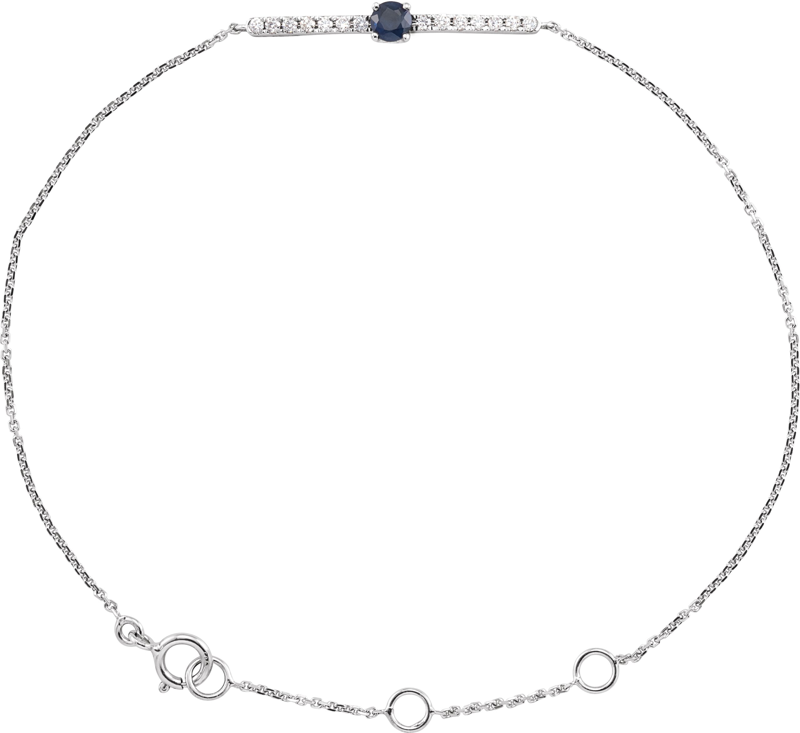 14K White Natural Blue Sapphire & .07 CTW Natural Diamond Bar 6 1/2-7 1/2" Bracelet