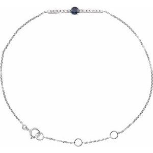 14K White Natural Blue Sapphire & .07 CTW Natural Diamond Bar 6 1/2-7 1/2" Bracelet