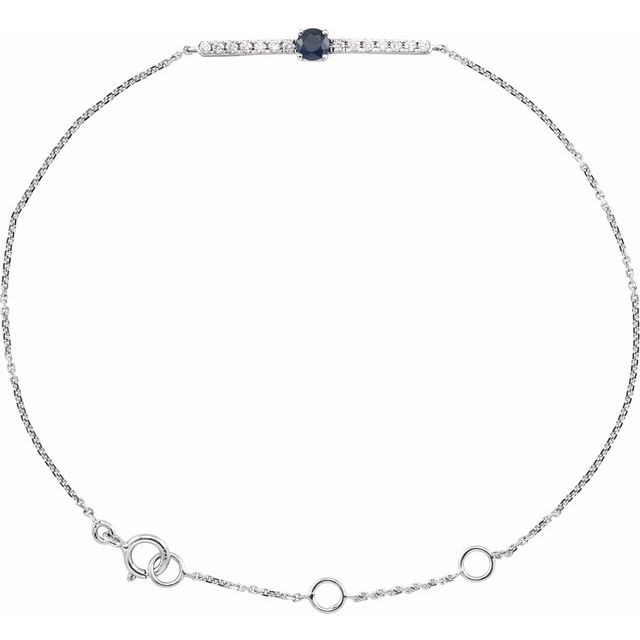 14K White Round Natural Blue Sapphire & .07 CTW Natural Diamond Bar 6 1/2-7 1/2" Bracelet