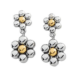 10K White/Yellow Double Flower Earrings