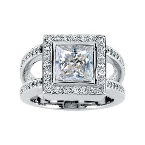 Moissanite And Diamond Ring 8mm 2 Carat Center and .38 CTW Ref 102454