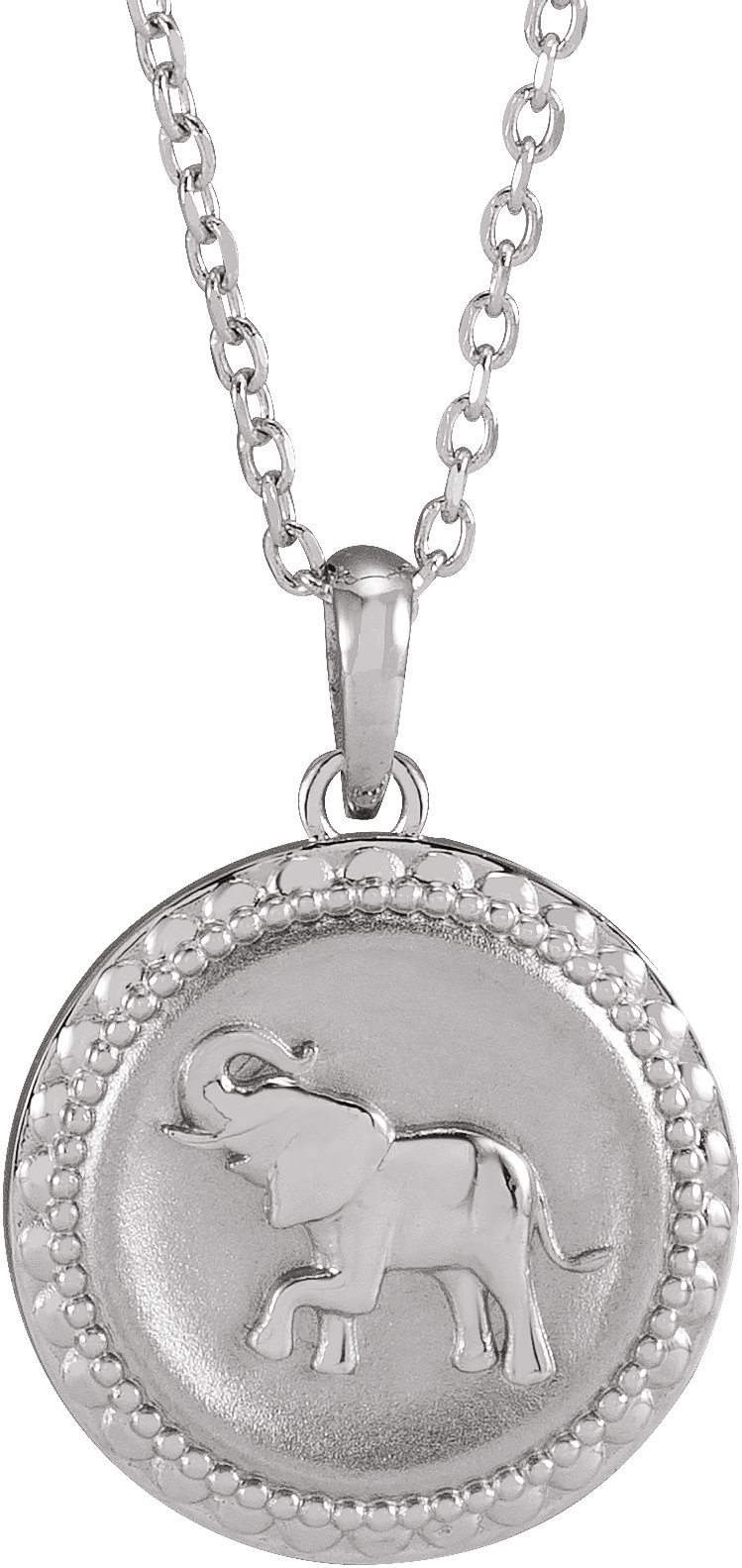 Sterling Silver Elephant Disc 16-18 Necklace