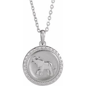 14K White Elephant Disc 16-18" Necklace