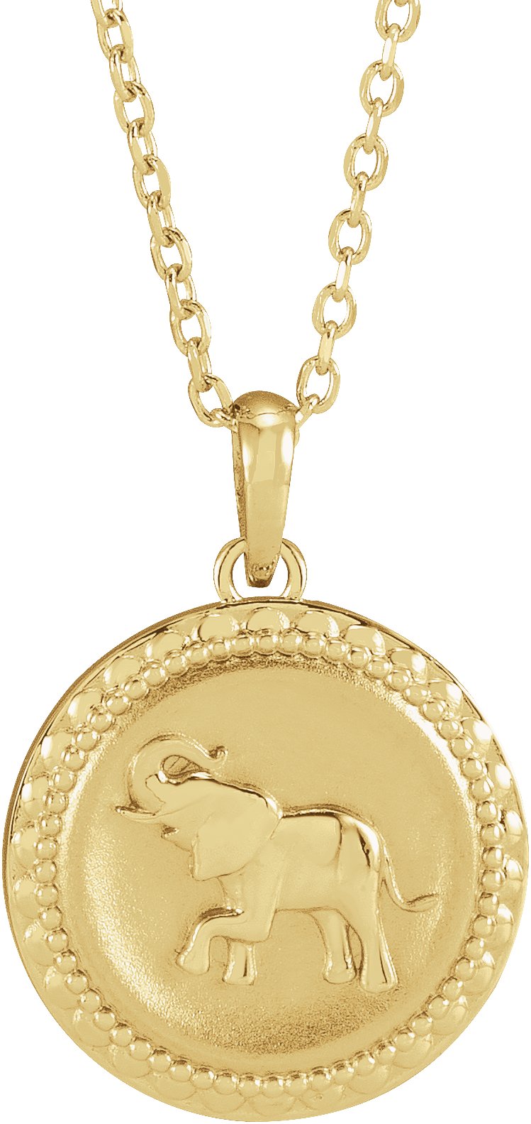 14K Yellow Elephant Disc 16-18" Necklace