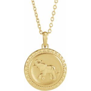 14K Yellow Elephant Disc 16-18" Necklace
