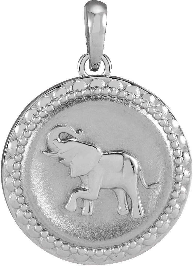 Sterling Silver 12.78 mm Elephant Disc Pendant