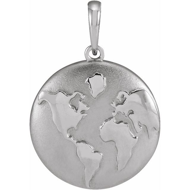 14K White 12.96x14.76 mm Old World Globe Pendant