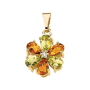 14K Yellow Peridot, Citrine and .02 CTW Diamond Pendant Ref 2177225