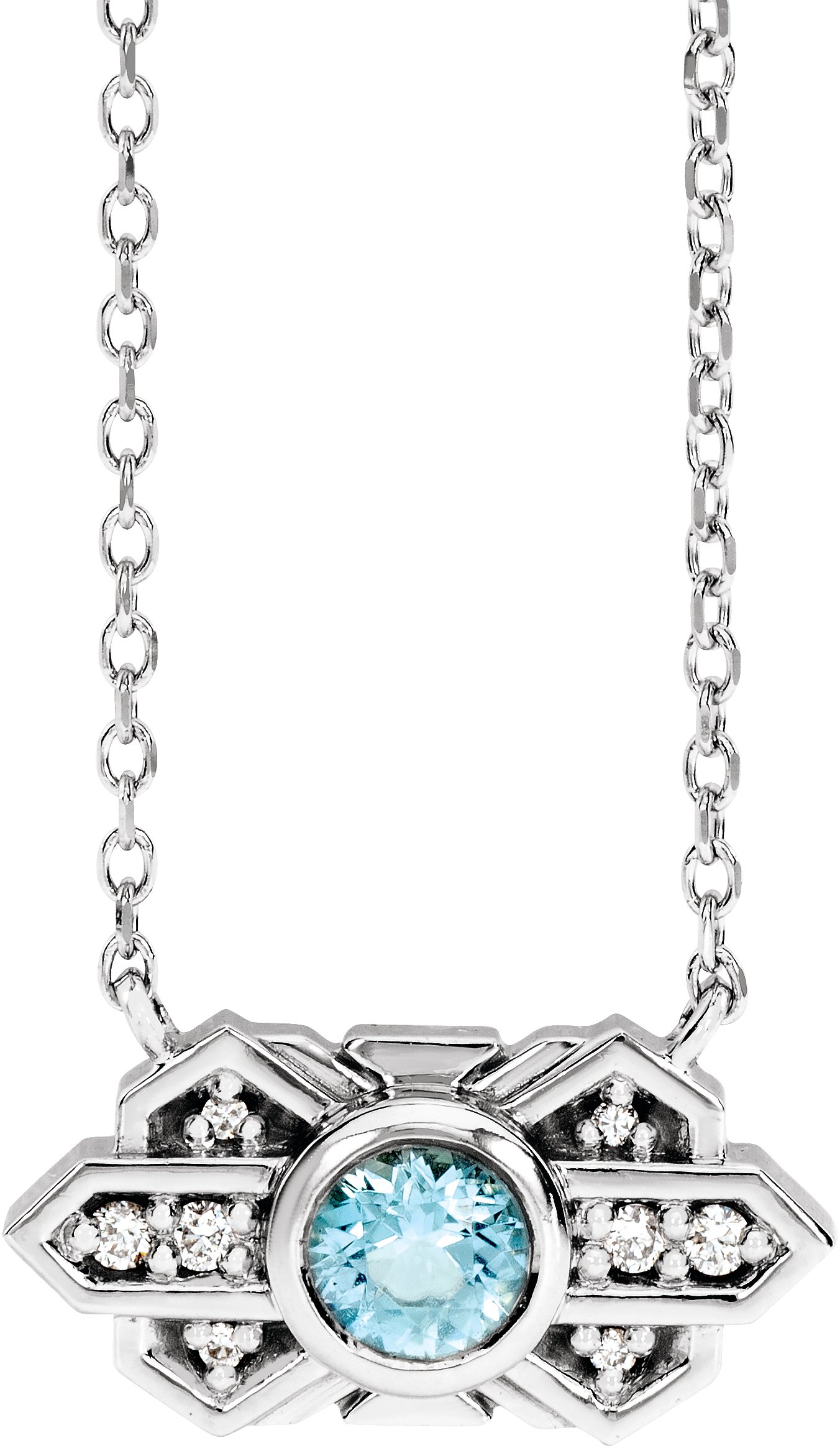14K White Natural Aquamarine & .03 CTW Natural Diamond Art Deco 18" Necklace