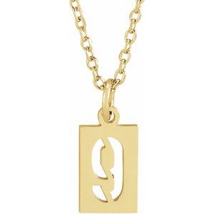 14K Yellow Pierced Numeral 9 Dog Tag 16-18" Necklace