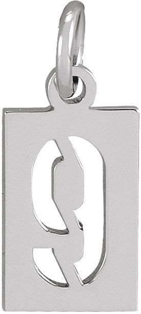 14K White Pierced Numeral 9 Dog Tag Pendant