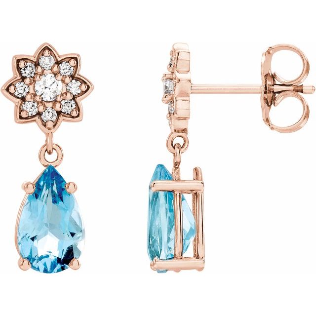 14K Rose Aquamarine & 1/6 CTW Diamond Cluster Earrings