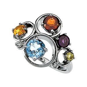 Natural Multicolor Gemstones & Diamond Circles Ring