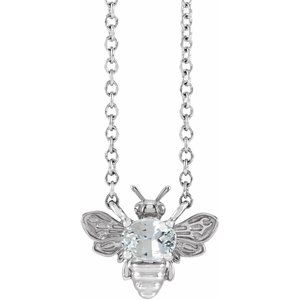 14K White Natural White Sapphire Bee 16" Necklace