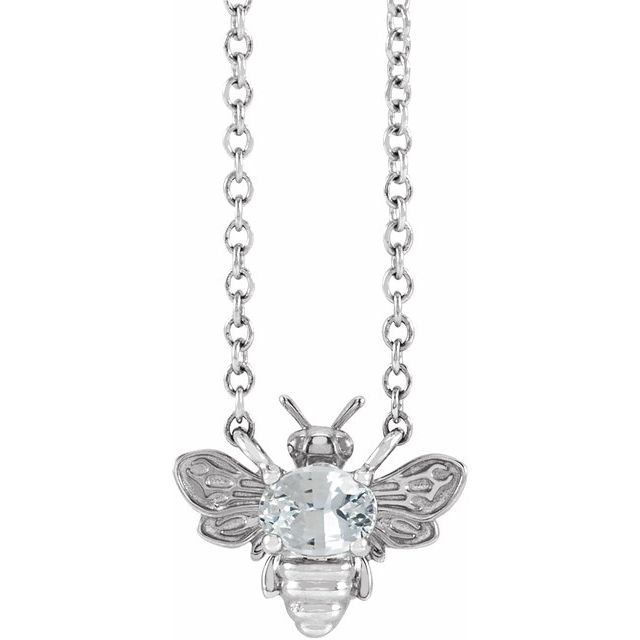 14K White Natural White Sapphire Bee 16 Necklace
