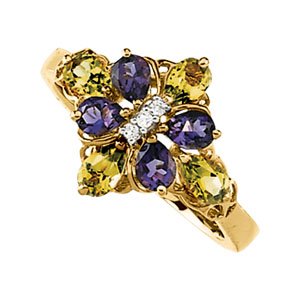 Natural Multicolor Gemstone & Diamond Ring