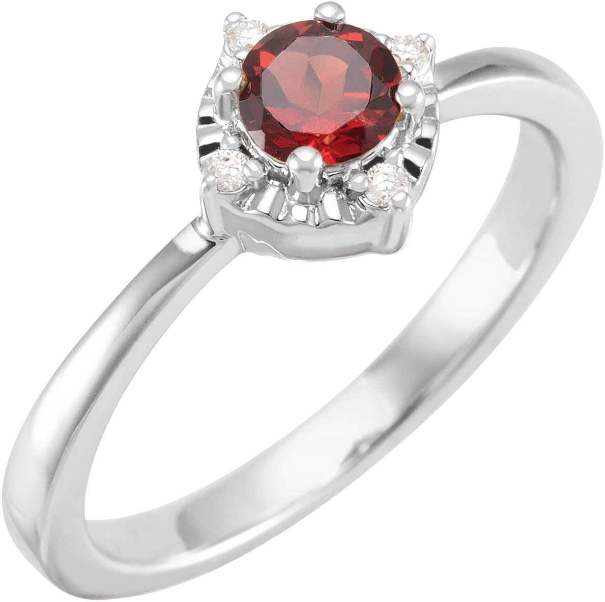 Sterling Silver Natural Mozambique Garnet & .04 CTW Natural Diamond Halo-Style Ring