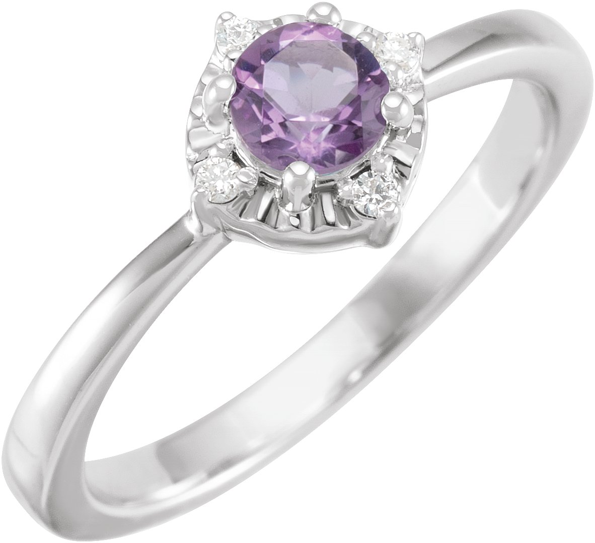 14K White Natural Amethyst and .04 CTW Natural Diamond Halo Style Ring Ref 17920158