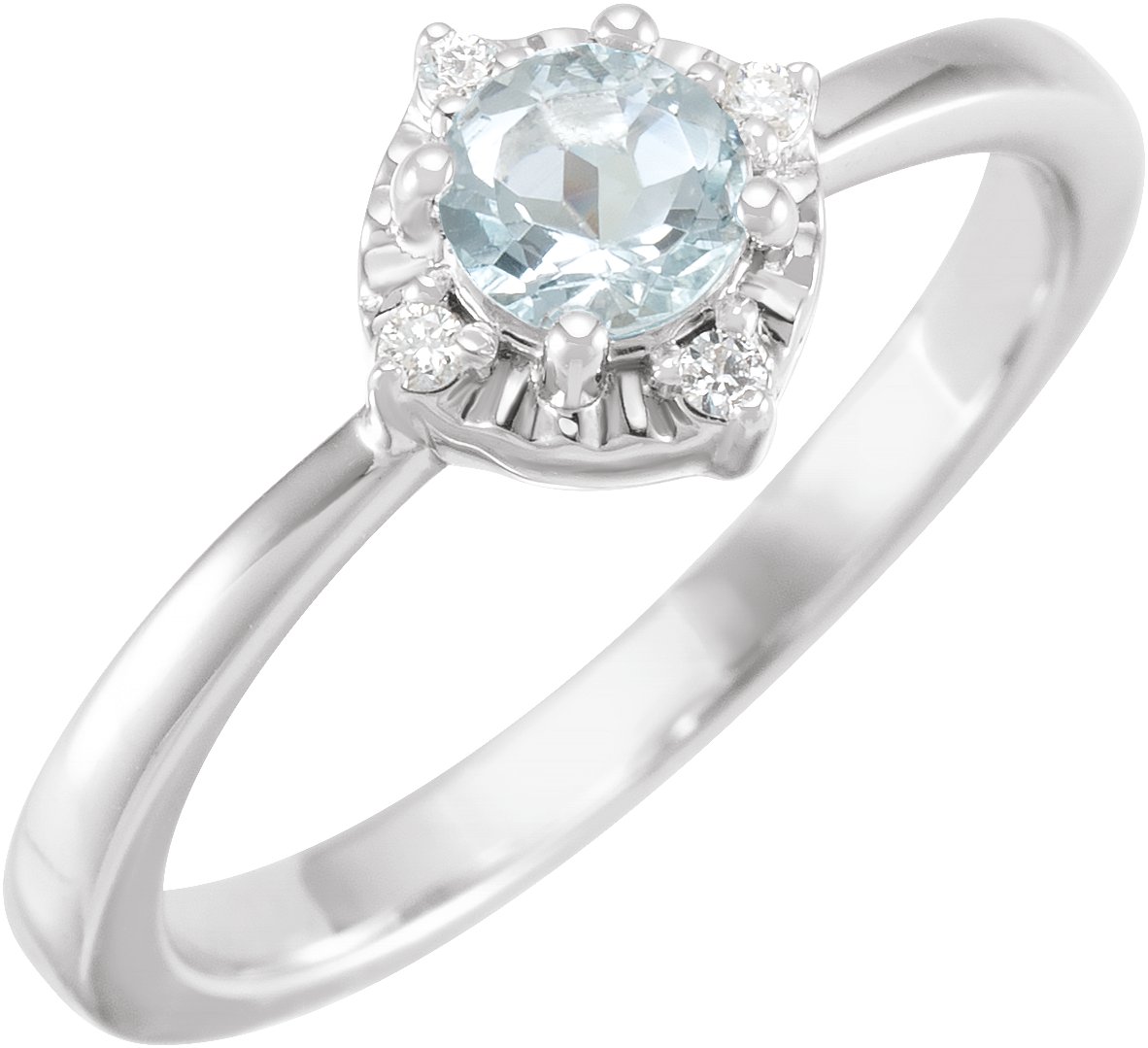 14K White Natural Aquamarine & .04 CTW Natural Diamond Halo-Style Ring