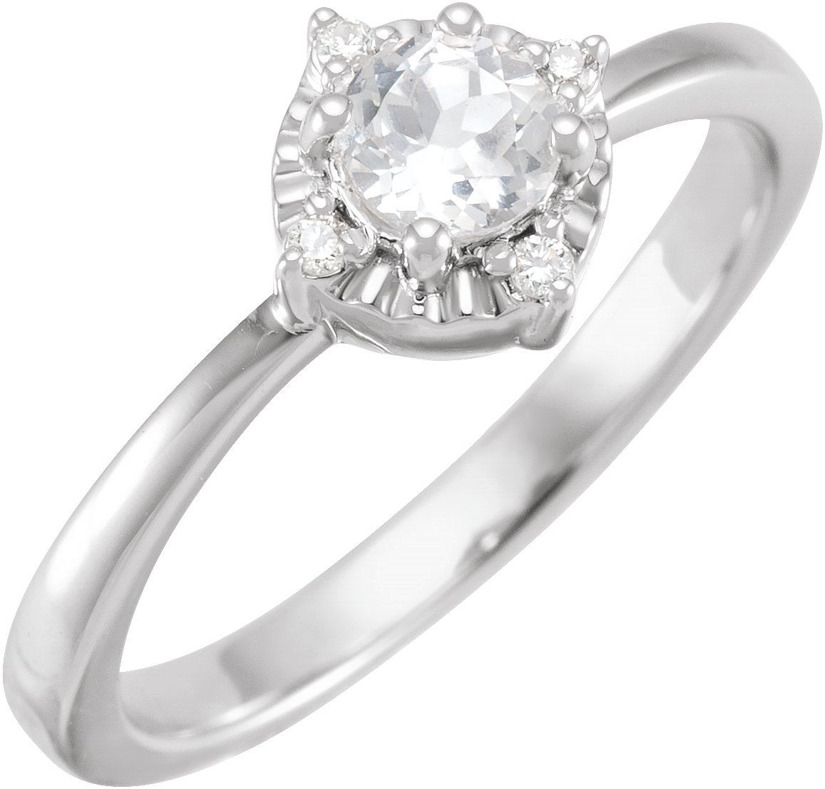 Sterling Silver Lab Grown White Sapphire and .04 CTW Diamond Halo Style Ring Size 6 Ref 18011454