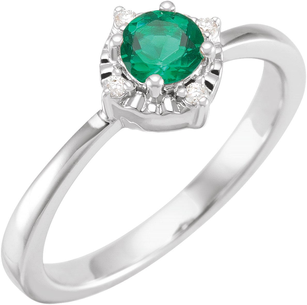 Sterling Silver Lab Grown Emerald and .04 CTW Natural Diamond Halo Style Ring Ref 18011456