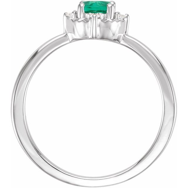 14K White Lab-Grown Emerald & .04 CTW Natural Diamond Halo-Style Ring 