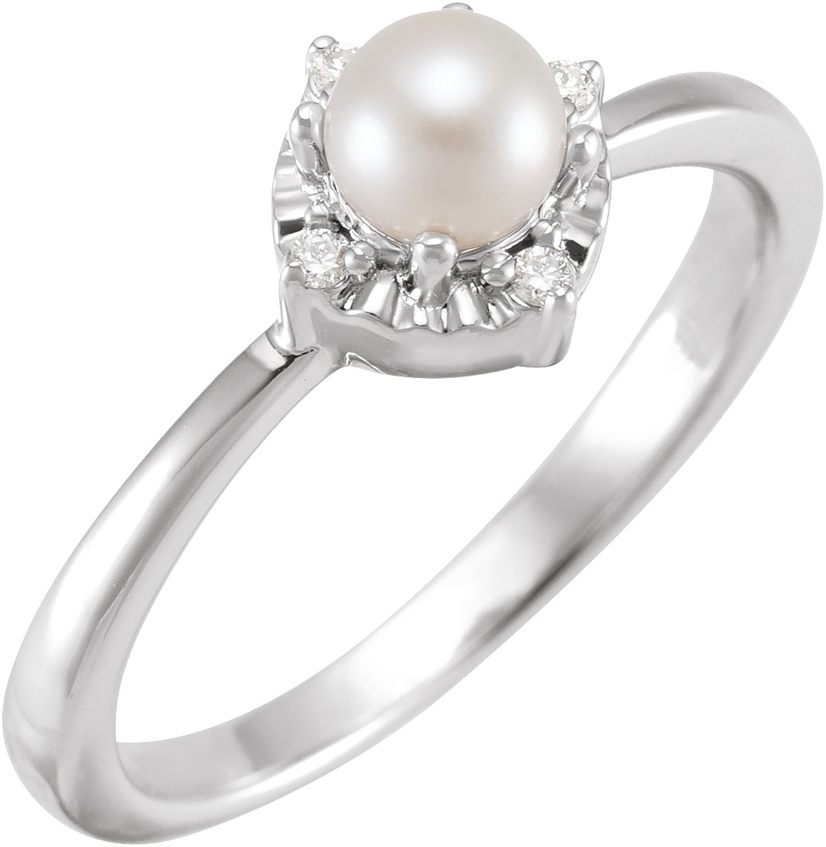 14K White Cultured White Freshwater Pearl & .04 CTW Natural Diamond Halo-Style Ring