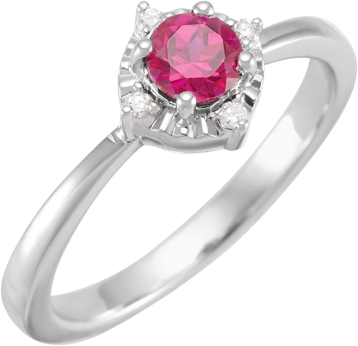 14K White Lab-Grown Ruby & .04 CTW Natural Diamond Halo-Style Ring 