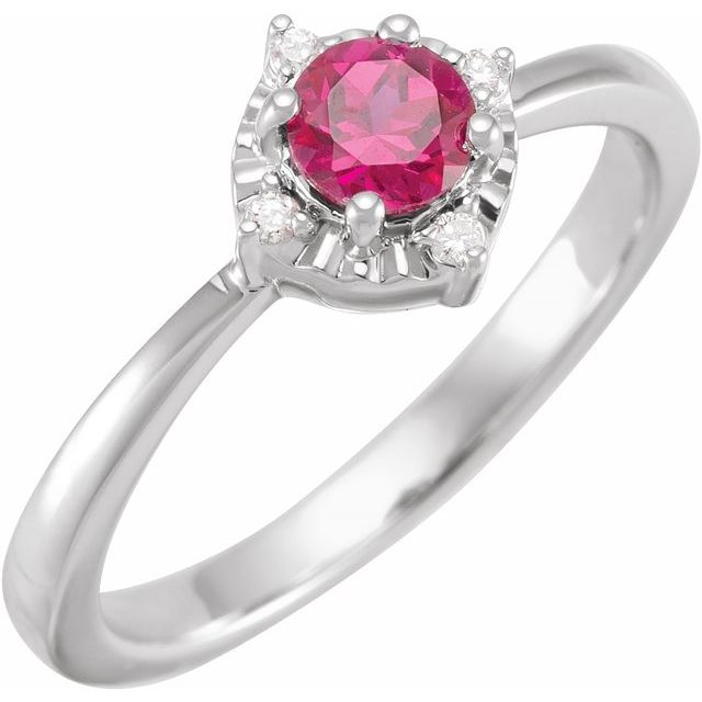 14K White Lab-Grown Ruby & .04 CTW Natural Diamond Halo-Style Ring 