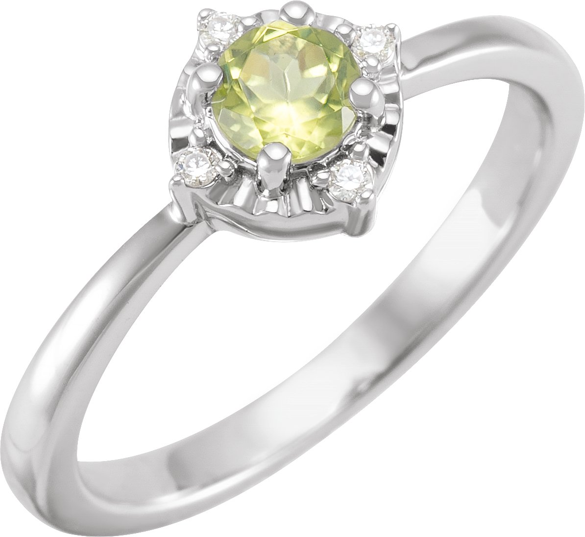 Sterling Silver Natural Peridot & .04 CTW Natural Diamond Halo-Style Ring