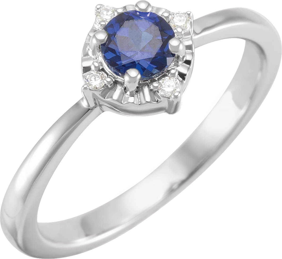 14K White Lab Grown Blue Sapphire and .04 CTW Natural Diamond Halo Style Ring Ref 17920186