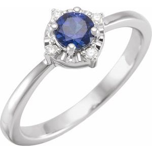 Sterling Silver Lab-Created Blue Sapphire & .04 CTW Diamond Halo-Style Ring Size 6